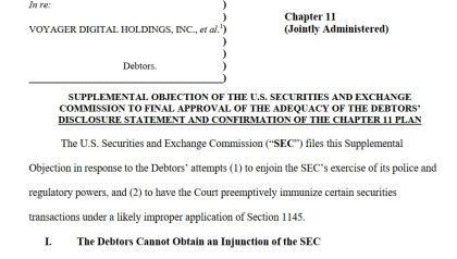 SEC not allowed to punish Voyager advisers over bankruptcy token, says US judge