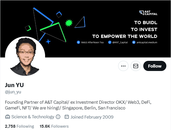 Jun Yu's Twitter account.